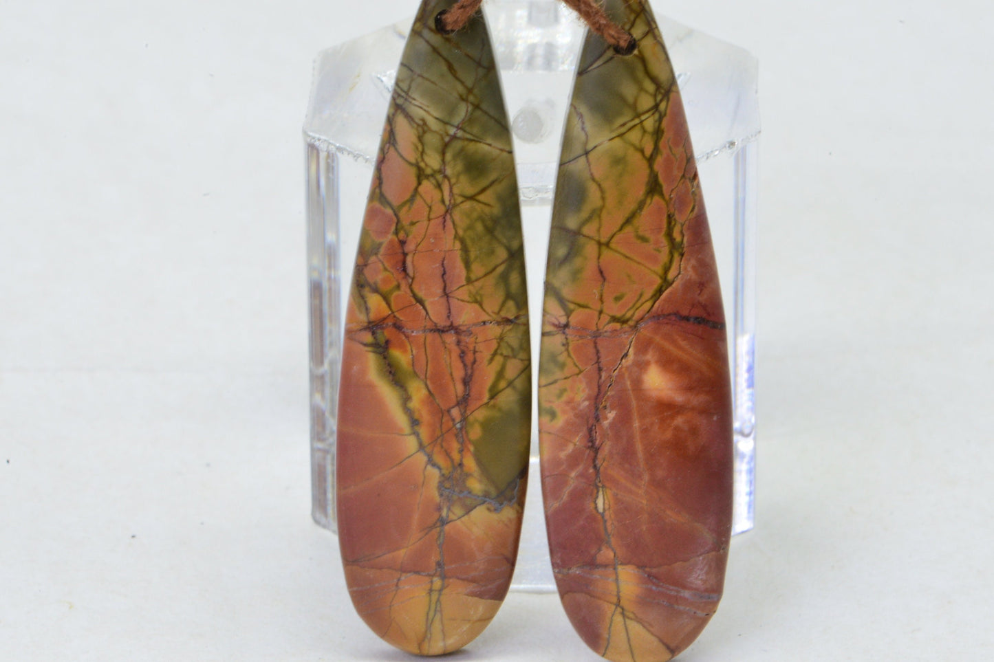 Cherry Creek Jasper Long Teardrop  Cabochon Natural Gemstone Orange Brown Green