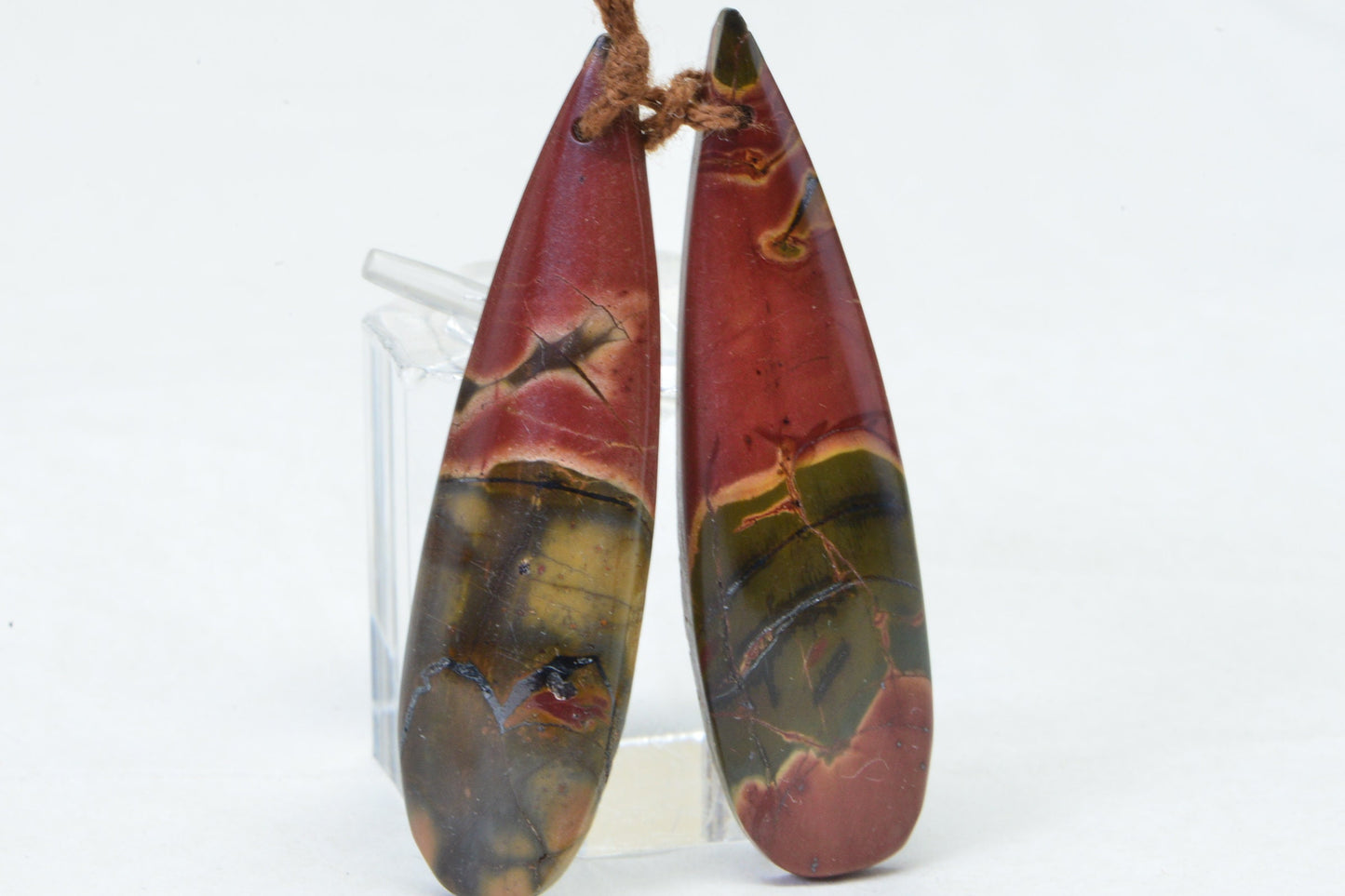 Red Creek Jasper Long Teardrop  Cabochon Natural Gemstone Orange Brown Green Picasso Jasper