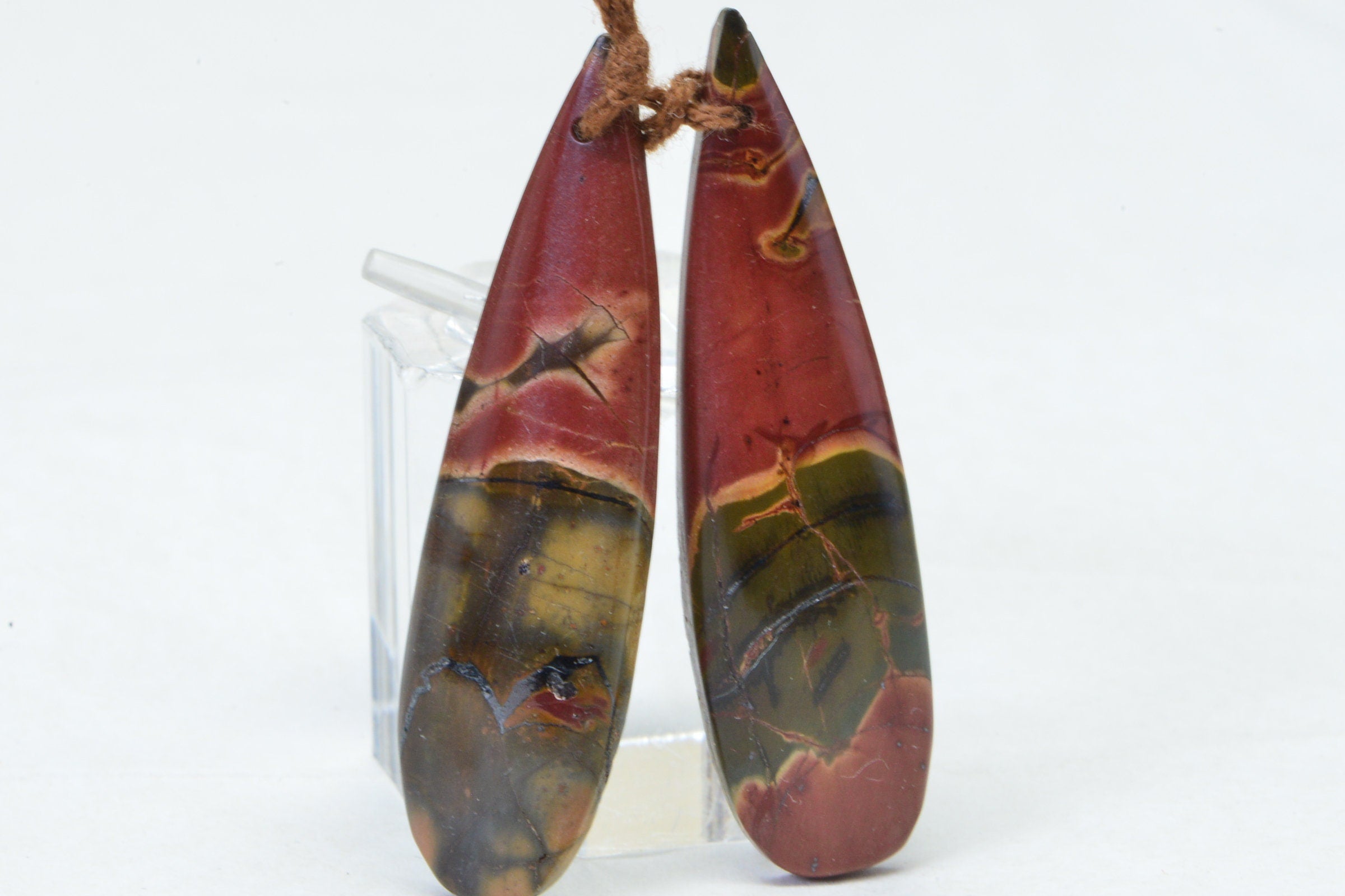 Red Creek Jasper Long Teardrop  Cabochon Natural Gemstone Orange Brown Green Picasso Jasper