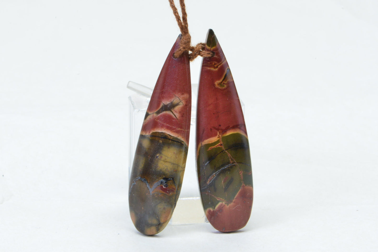 Red Creek Jasper Long Teardrop  Cabochon Natural Gemstone Orange Brown Green Picasso Jasper