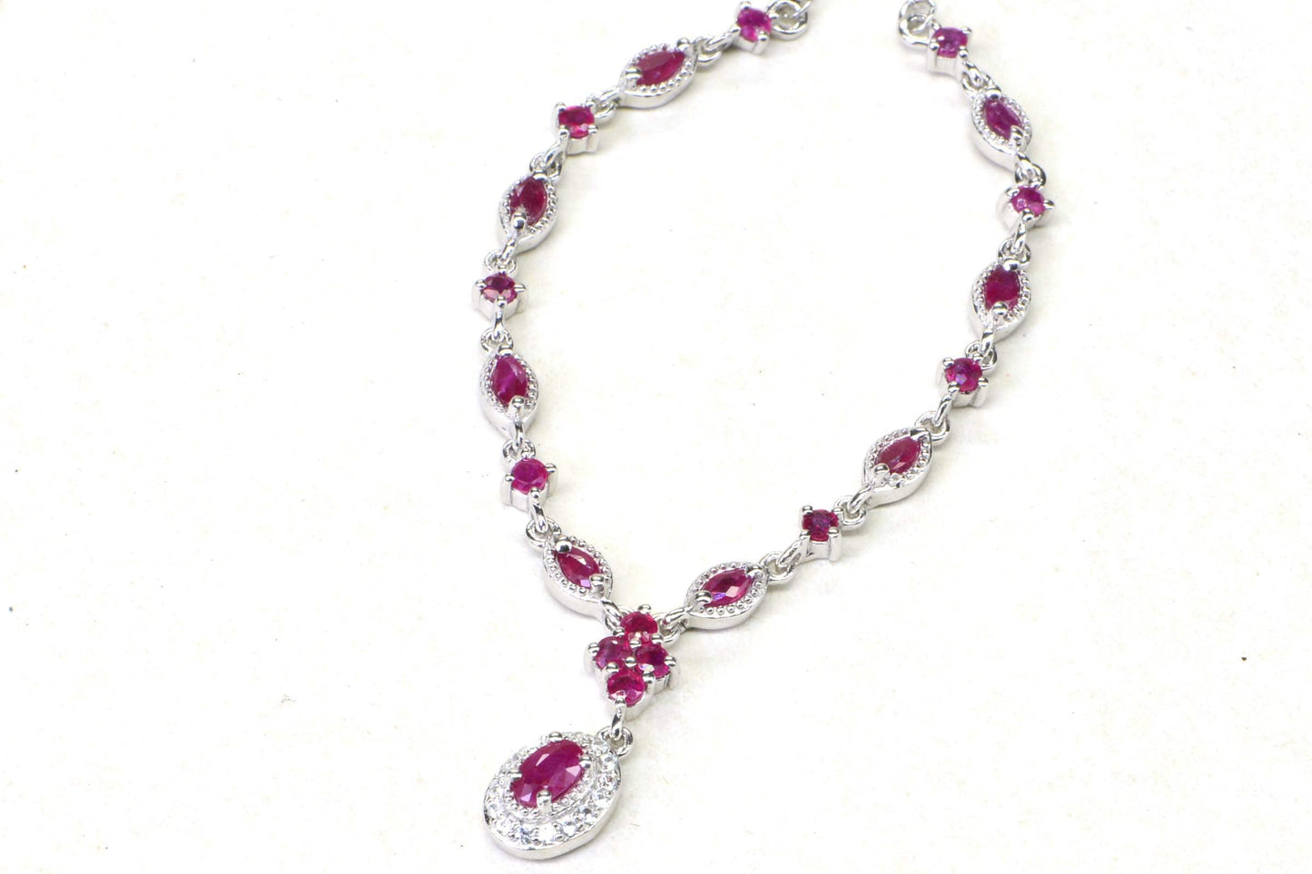 Sterling Silver Ruby Necklace, Delicate Flower Choker