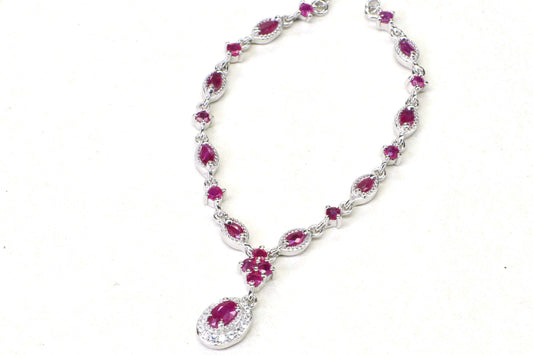 Sterling Silver Ruby Necklace, Delicate Flower Choker