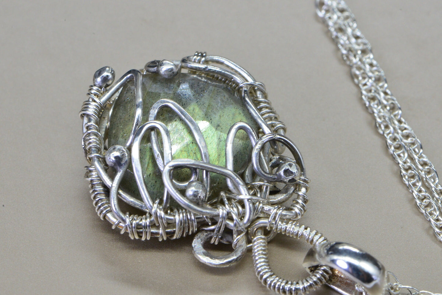 Labradorite Sterling Silver Wire Wrapped Pendant, Handmade Jewelry