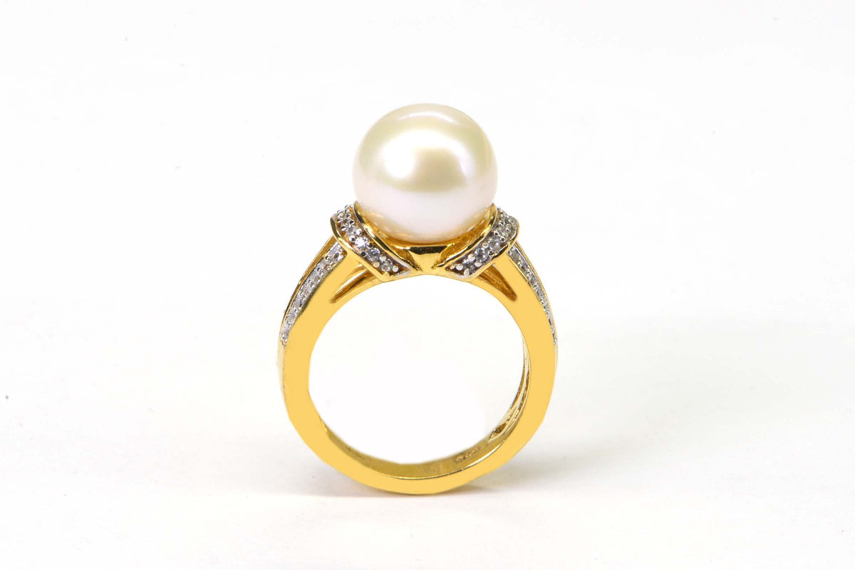 Australian South Sea Pearl Ring: 14K Yellow Gold over Sterling Silver