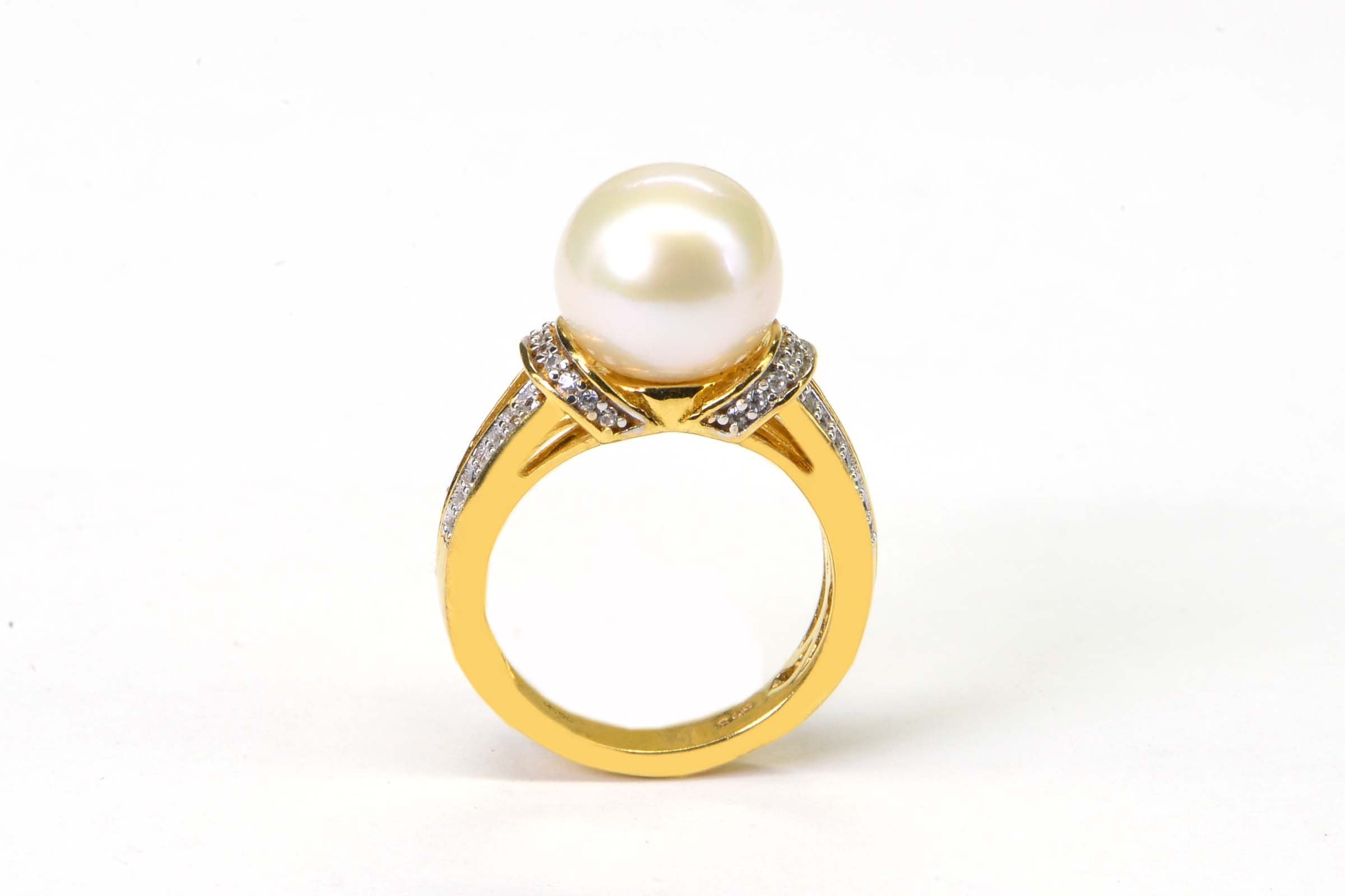 Australian South Sea Pearl Ring: 14K Yellow Gold over Sterling Silver