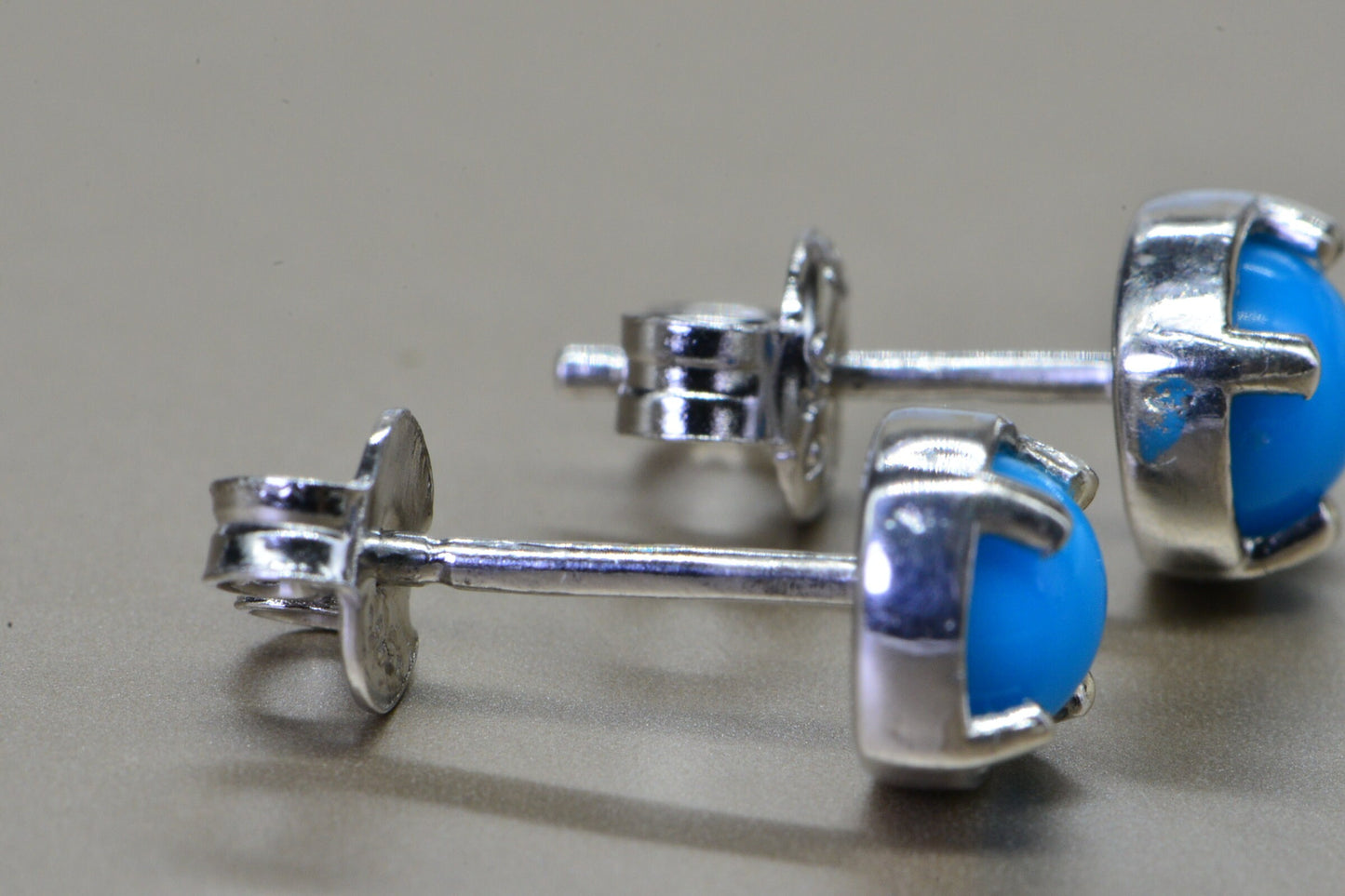 Sleeping Beauty Turquoise Stud Earrings: Sterling Silver, Round, 5mm
