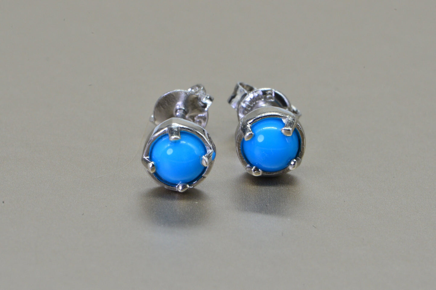 Sleeping Beauty Turquoise Stud Earrings: Sterling Silver, Round, 5mm