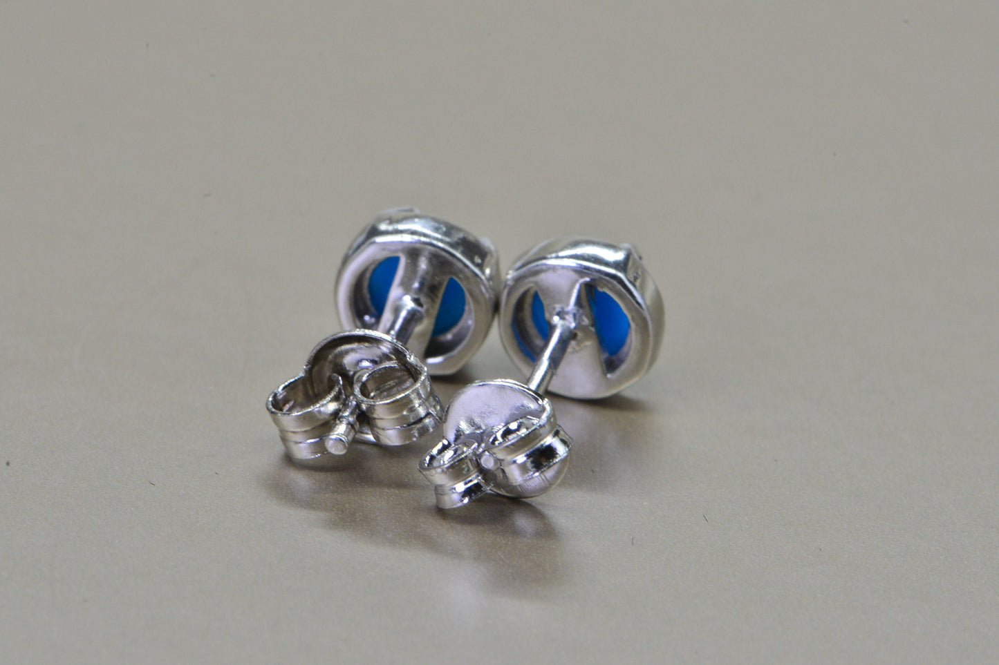 Sleeping Beauty Turquoise Stud Earrings: Sterling Silver, Round, 5mm