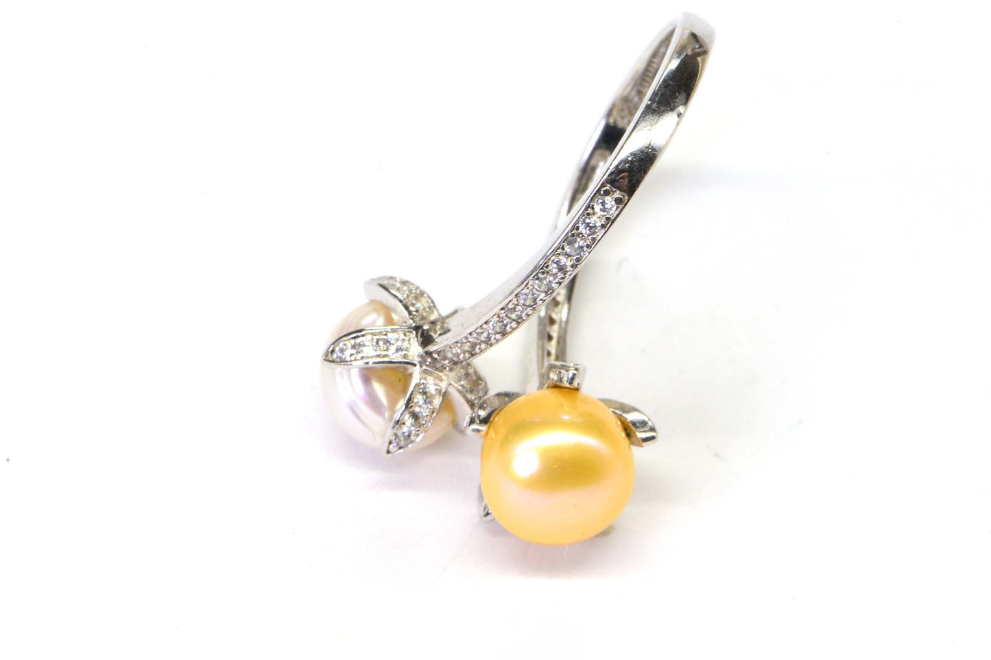South Sea Pearl Ring: Sterling Silver CZ Halo, Adjustable Band
