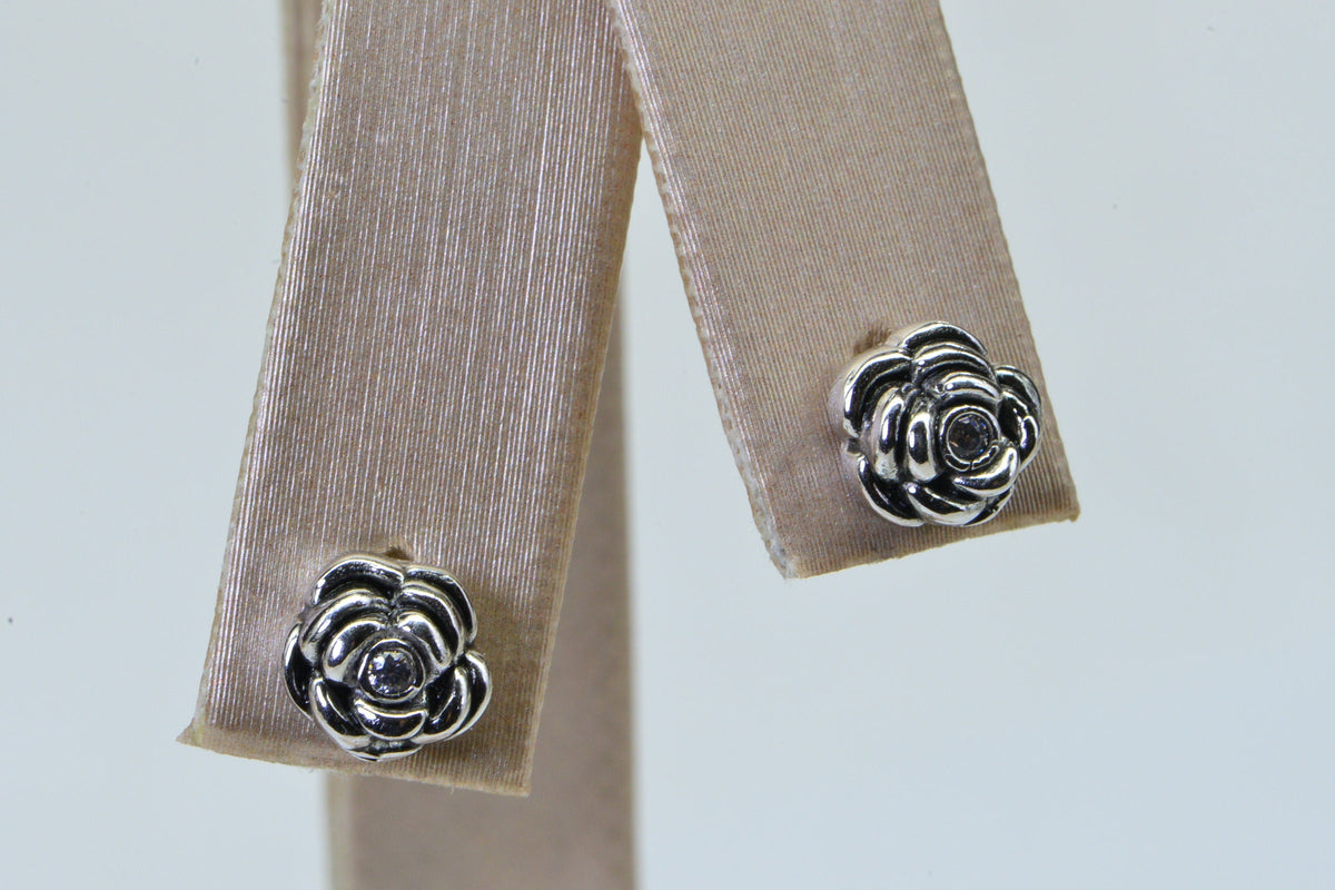 Tiny Flower Stud Earrings For Kids Sterling Silver Simulated Diamond stud