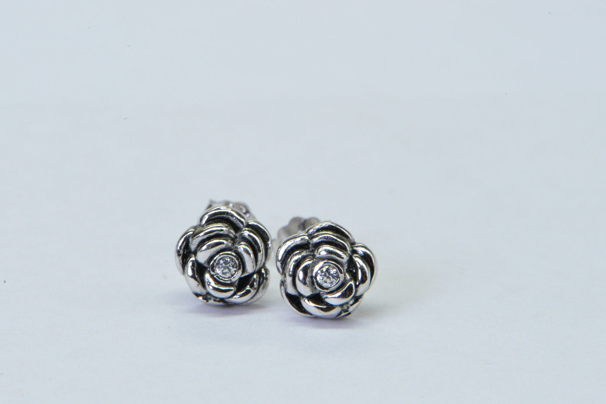 Tiny Flower Stud Earrings For Kids Sterling Silver Simulated Diamond stud