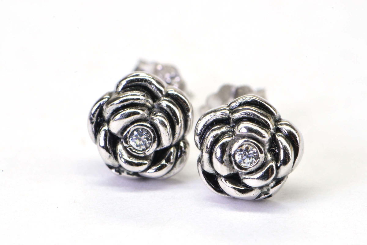 Tiny Flower Stud Earrings For Kids Sterling Silver Simulated Diamond stud