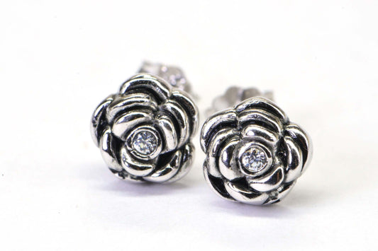 Tiny Flower Stud Earrings For Kids Sterling Silver Simulated Diamond stud
