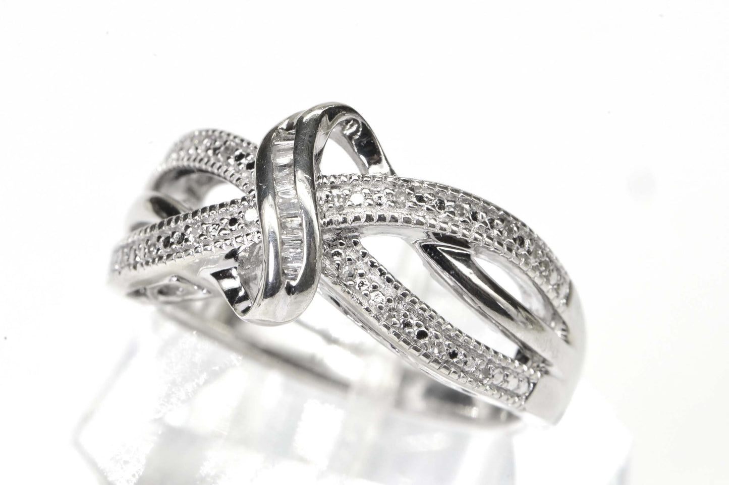 Baguette Diamond Knot Ring: Sterling Silver Anniversary Band, Size 8