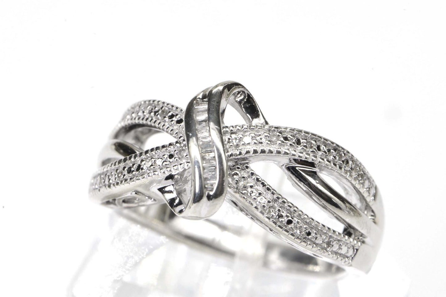 Baguette Diamond Knot Ring: Sterling Silver Anniversary Band, Size 8
