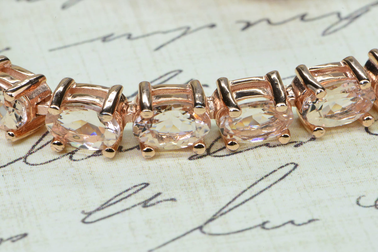 Morganite Tennis Bracelet: Rose Gold Vermeil Sterling Silver, 19.2ct Gemstone