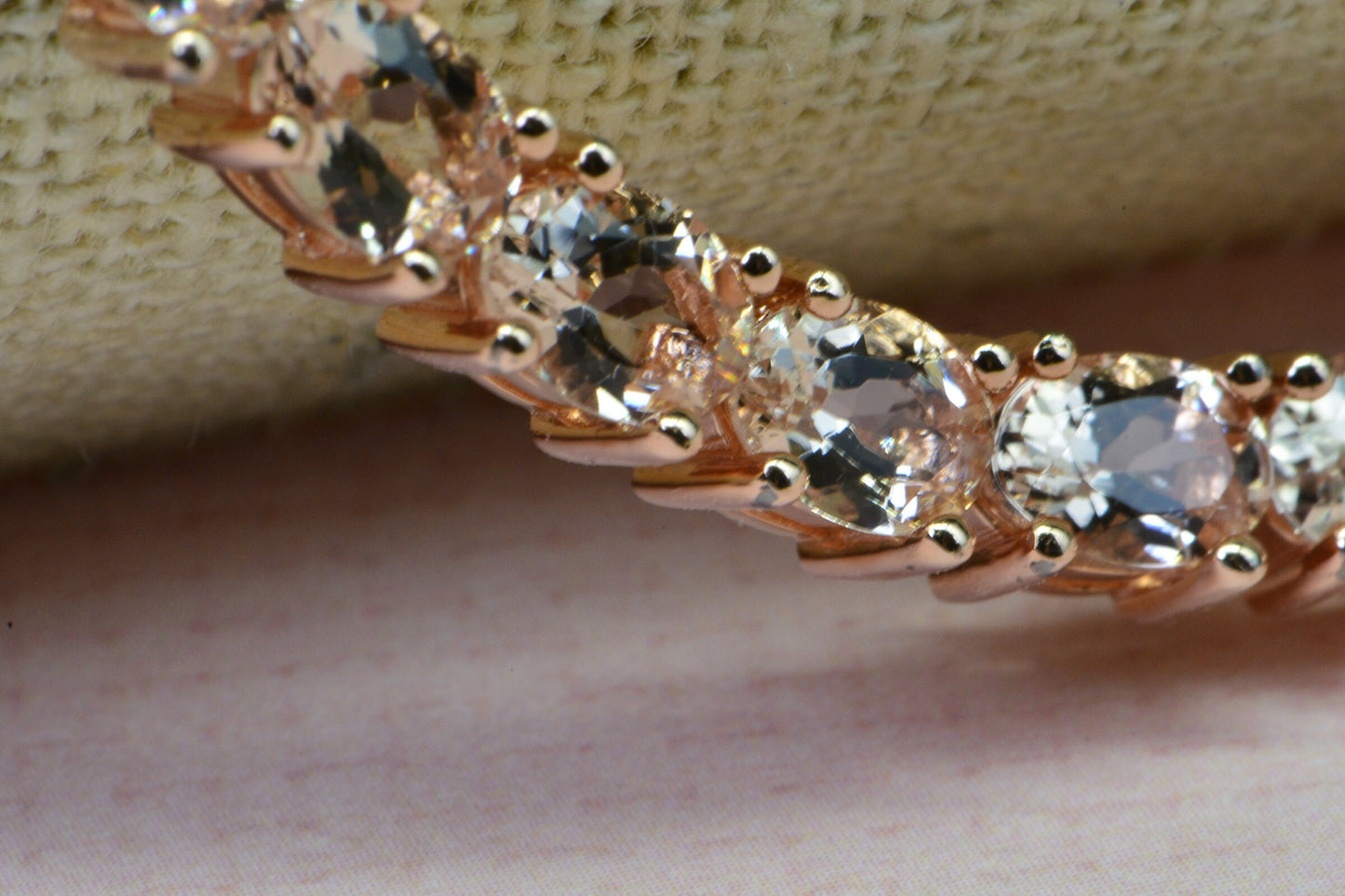 Morganite Tennis Bracelet: Rose Gold Vermeil Sterling Silver, 19.2ct Gemstone