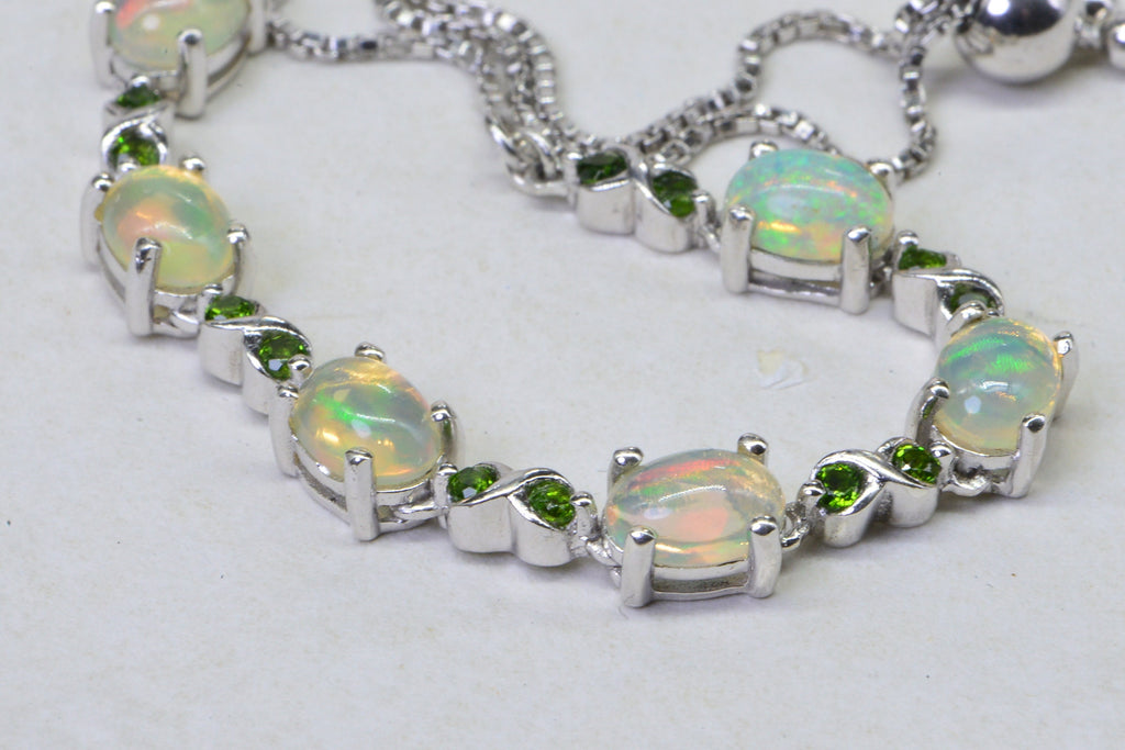 Ethiopian Opal Natural Diopside Sterling Silver Adjustable Bolo Bracelet For Women Birthstone October