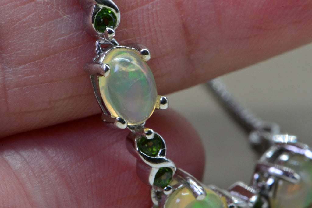 Ethiopian Opal Natural Diopside Sterling Silver Adjustable Bolo Bracelet For Women Birthstone October