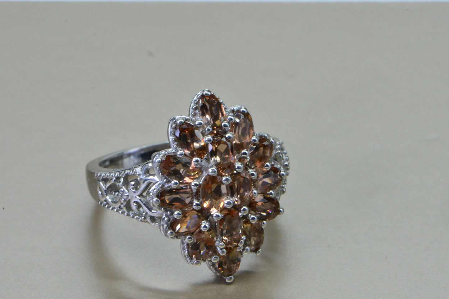 Marquise Tourmaline Sterling Silver Ring: Multi Stone Cocktail Ring
