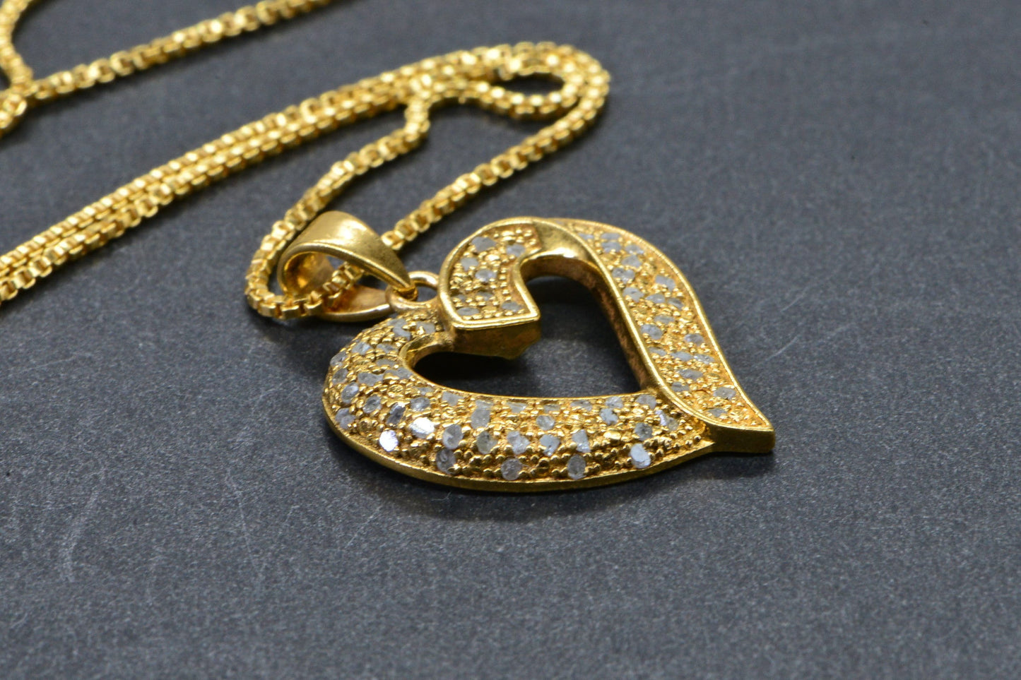 Salt and Pepper Diamond Heart Pendant Necklace: 24K Gold Over Sterling Silver