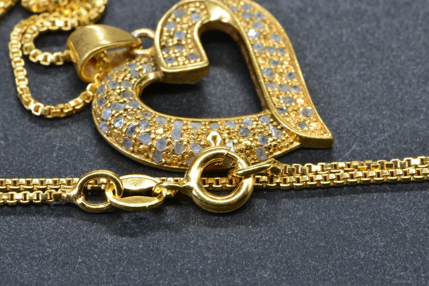 Salt and Pepper Diamond Heart Pendant Necklace: 24K Gold Over Sterling Silver
