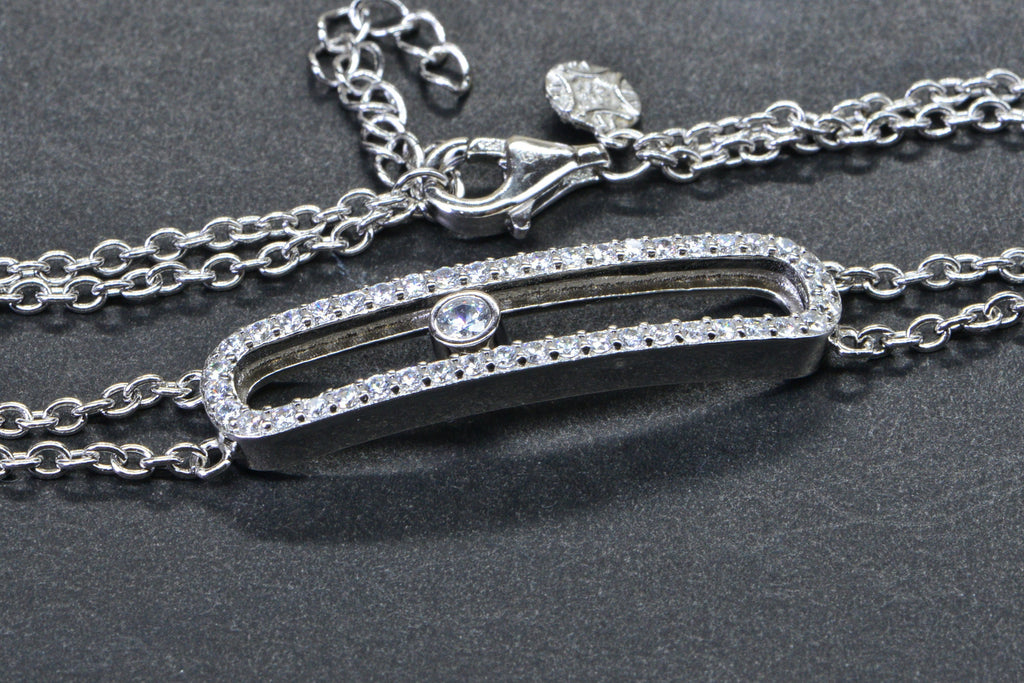 Simulated Diamond Sparkly Silver Bar Bracelet Sterling Silver