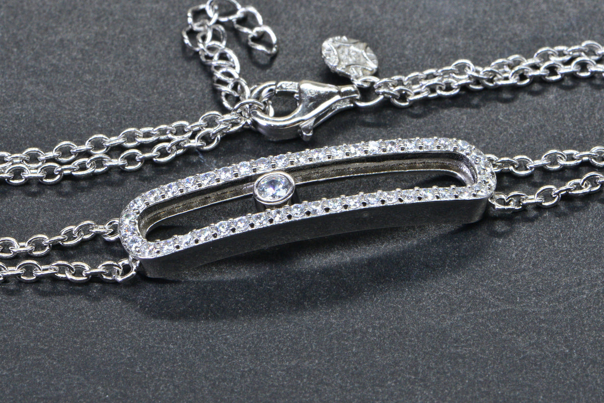 Simulated Diamond Sparkly Silver Bar Bracelet Sterling Silver