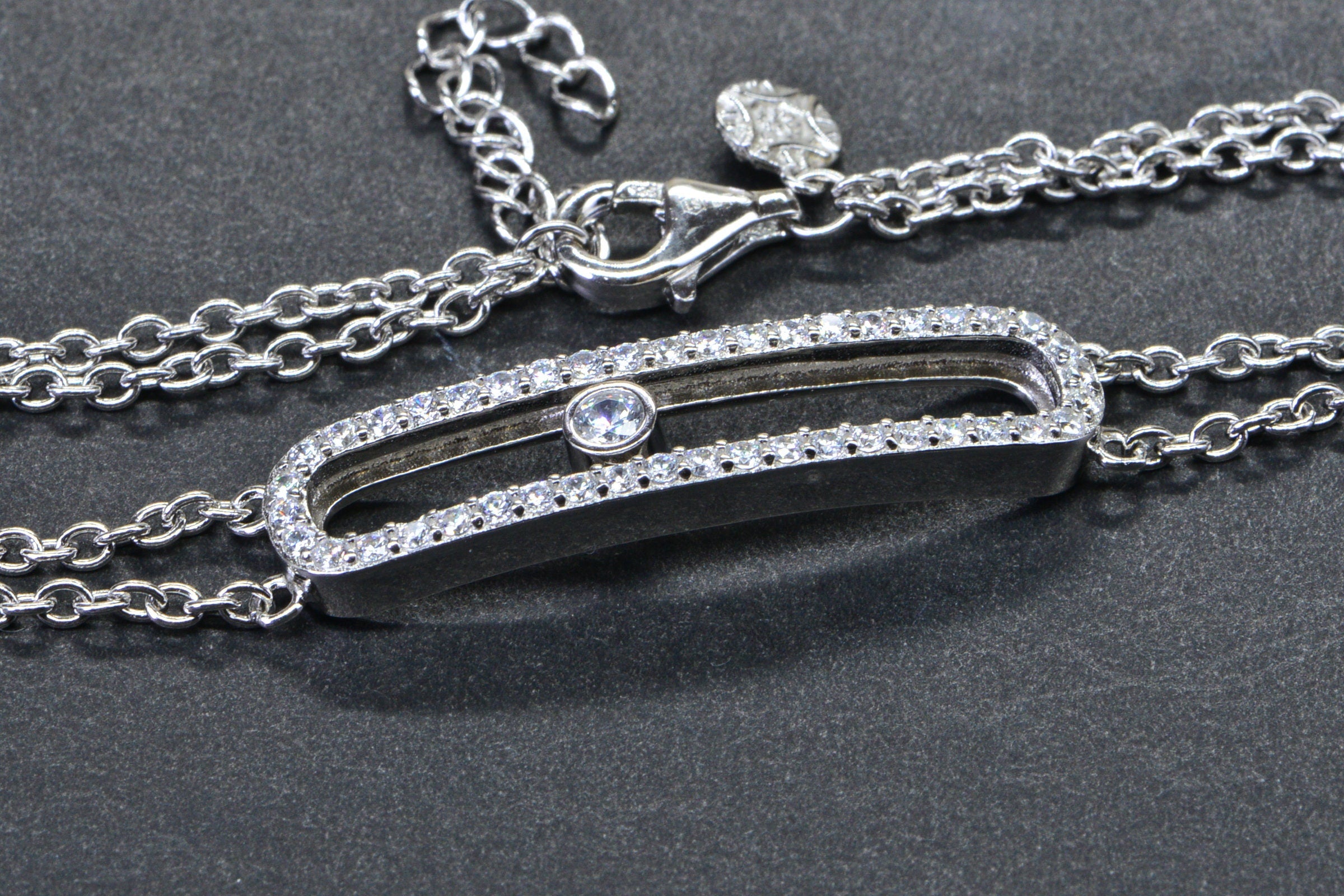 Simulated Diamond Sparkly Silver Bar Bracelet Sterling Silver