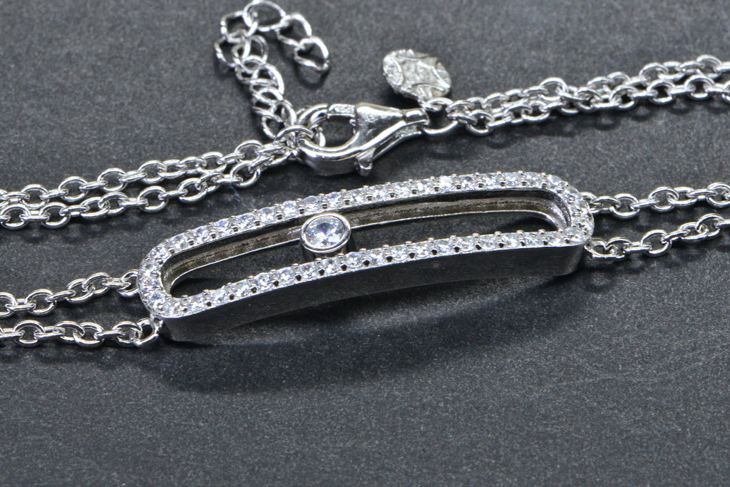Simulated Diamond Sparkly Silver Bar Bracelet Sterling Silver