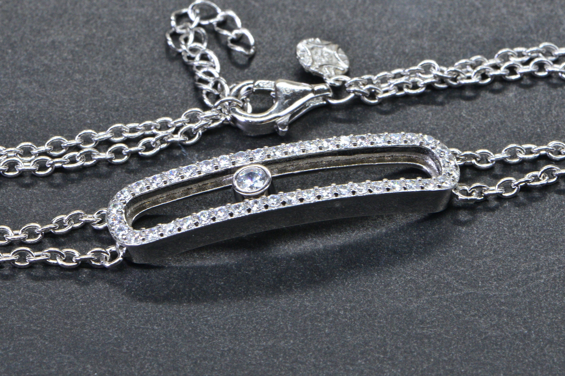Simulated Diamond Sparkly Silver Bar Bracelet Sterling Silver