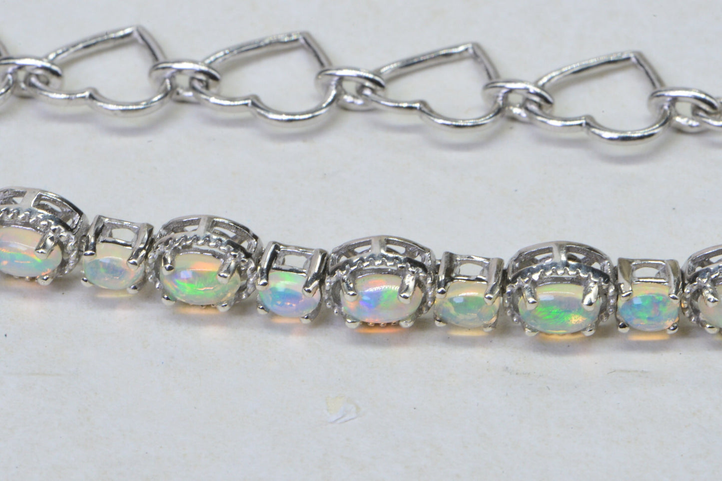 Ethiopian Welo Opal Bracelet, Sterling Silver Multi-Gem, Adjustable Heart Chain