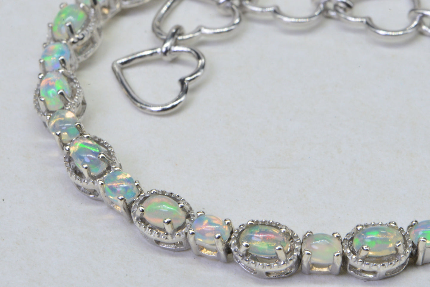 Ethiopian Welo Opal Bracelet, Sterling Silver Multi-Gem, Adjustable Heart Chain