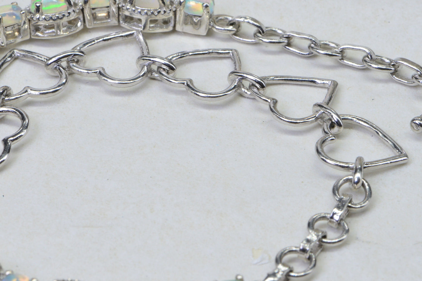 Ethiopian Welo Opal Bracelet, Sterling Silver Multi-Gem, Adjustable Heart Chain