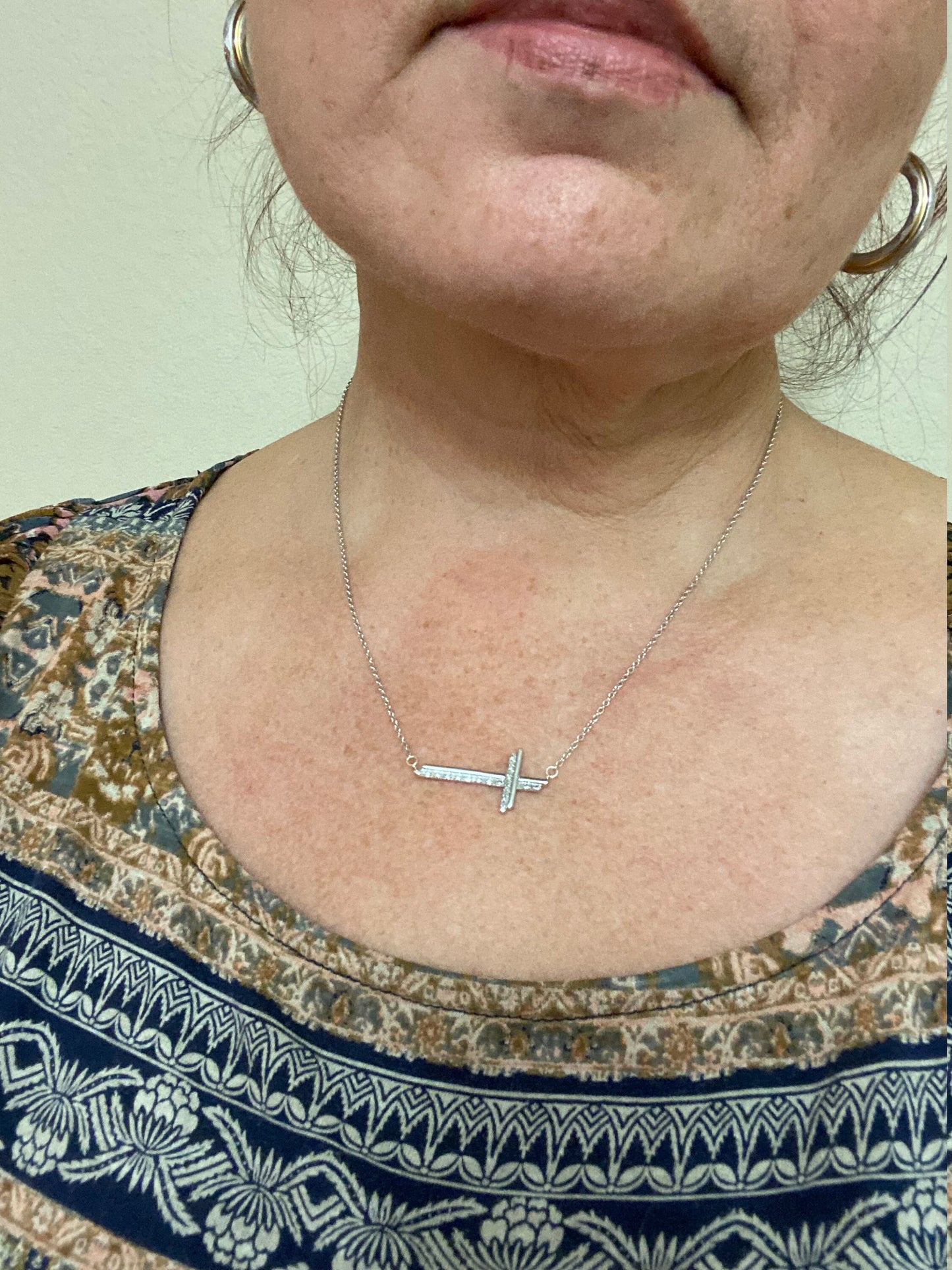 Diamond Sterling Silver Cross Necklace: Religious Pendant, 18 Inch Chain