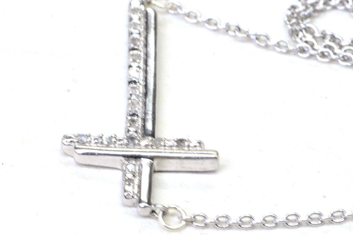 Diamond Sterling Silver Cross Necklace: Religious Pendant, 18 Inch Chain