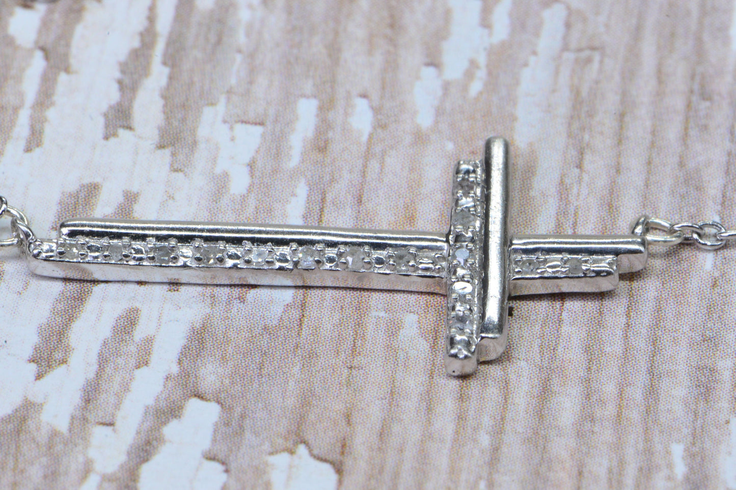 Diamond Sterling Silver Cross Necklace: Religious Pendant, 18 Inch Chain