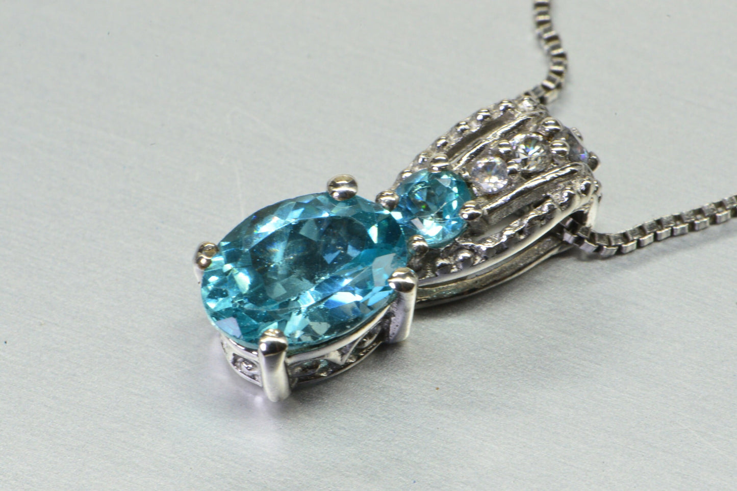 Blue Neon Apatite  Small Pendant Sterling Silver Birthstone Necklace Gift For Women
