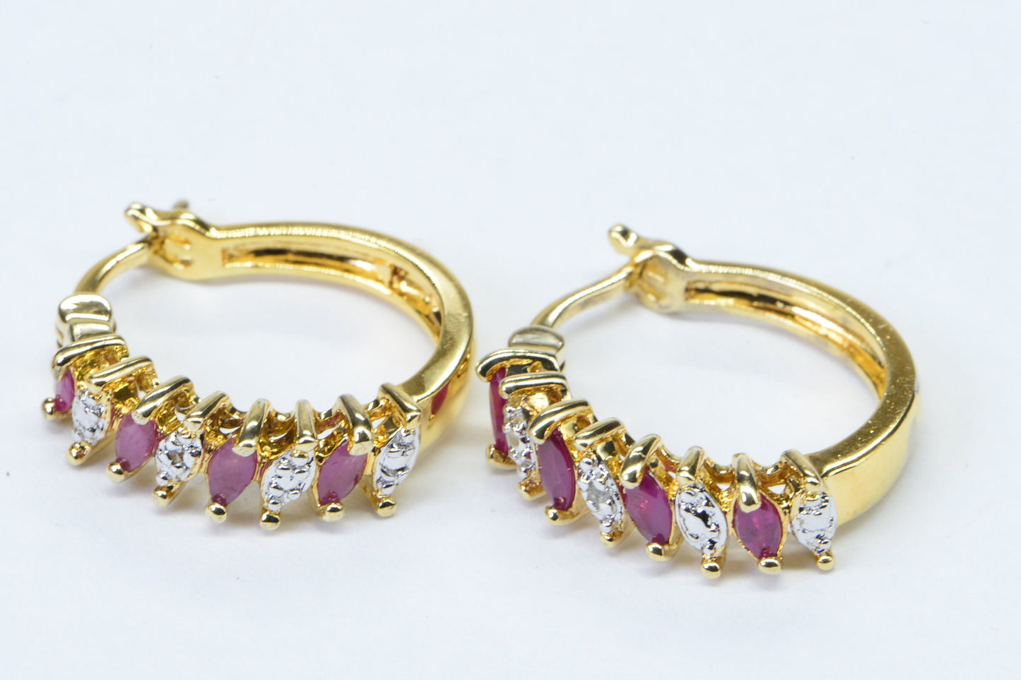 Genuine Ruby Marquis Earrings and Ring Set 24K Yellow Gold
