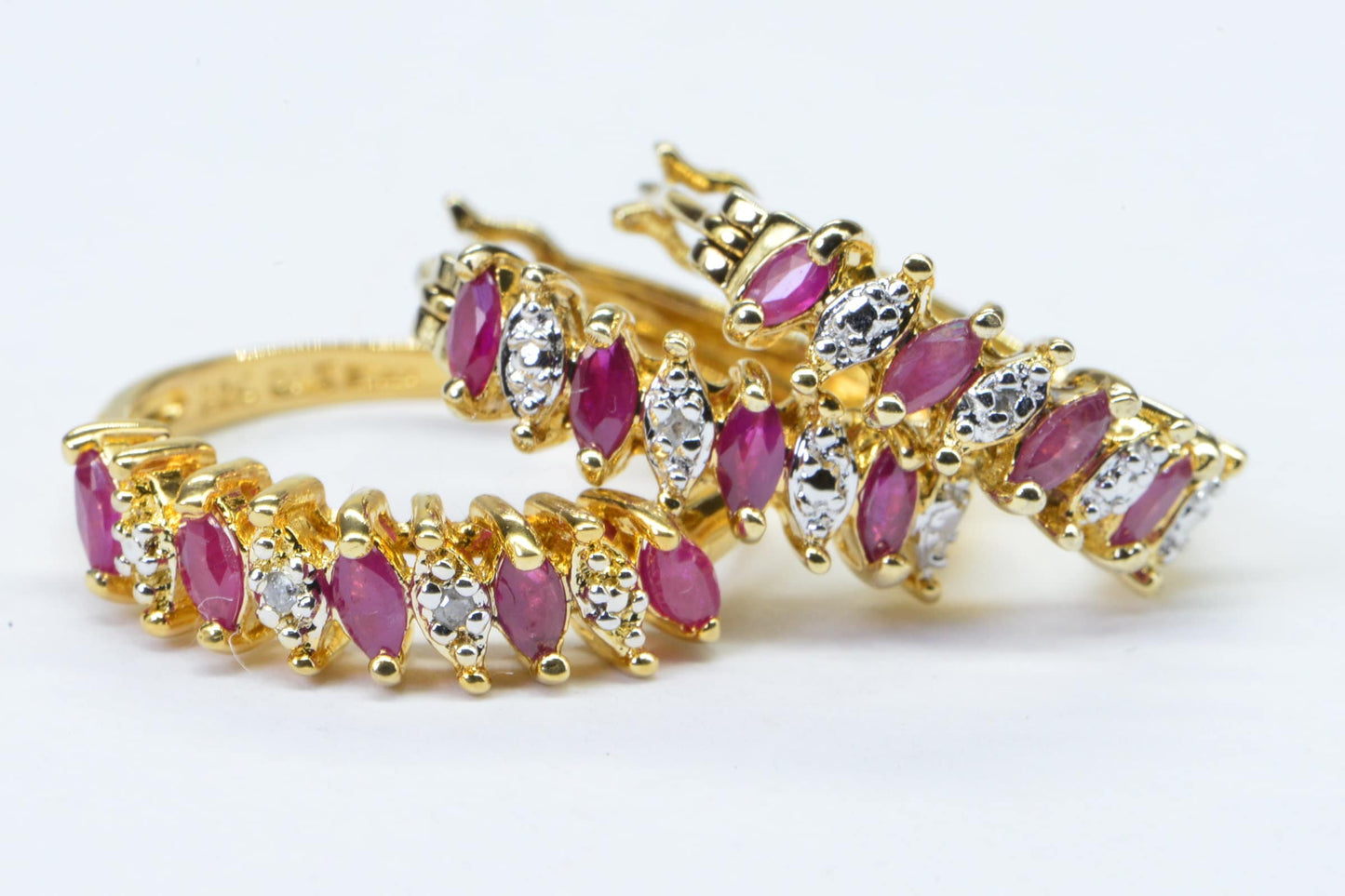 Genuine Ruby Marquis Earrings and Ring Set 24K Yellow Gold