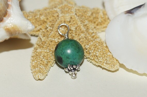 Chrysocolla Wire Wrapped Beads on silver 10 mm