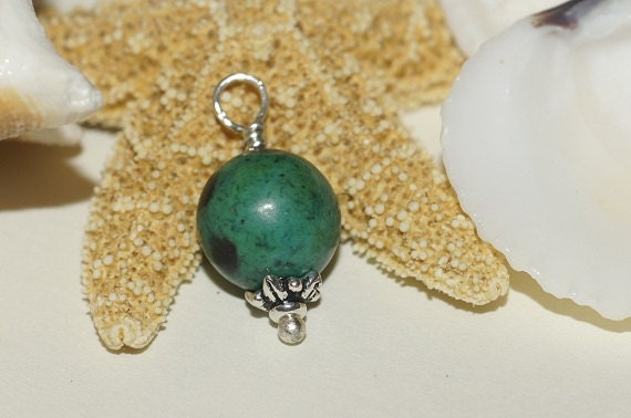 Chrysocolla Wire Wrapped Beads on silver 10 mm