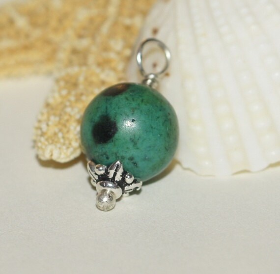 Chrysocolla Wire Wrapped Beads on silver 10 mm