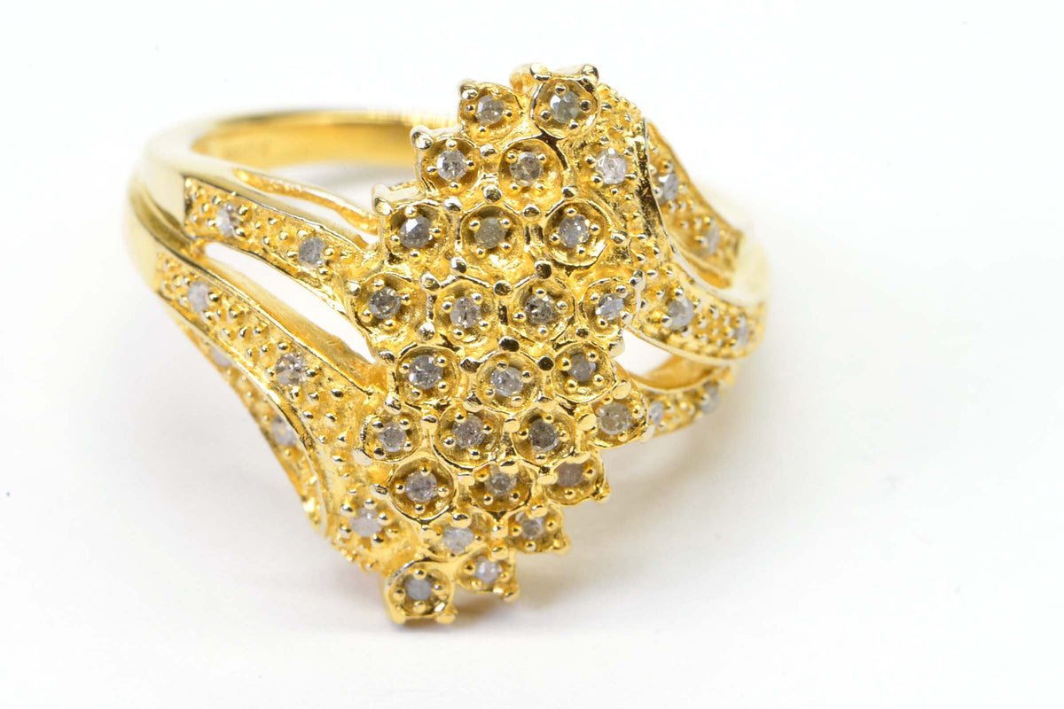 Vintage 24K Gold Electroplated Sterling Silver Honeycomb Diamond Ring
