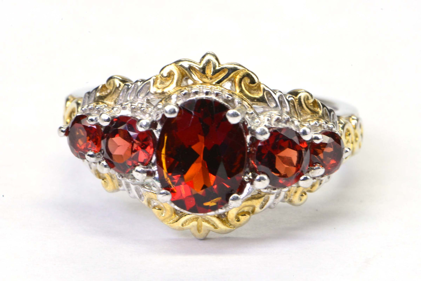 Garnet Multi Stone Ring Gold and Sterling Silver Gems Birthstone January Vintage Ring