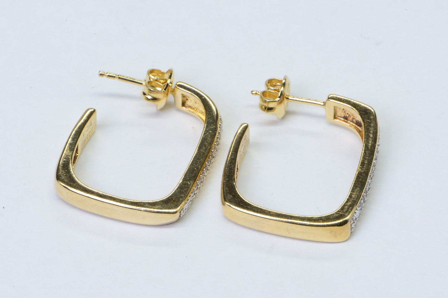 Diamond Square Hoop 14K Yellow Gold Electroplated  on 925 Sterling silver Vintage Earrings