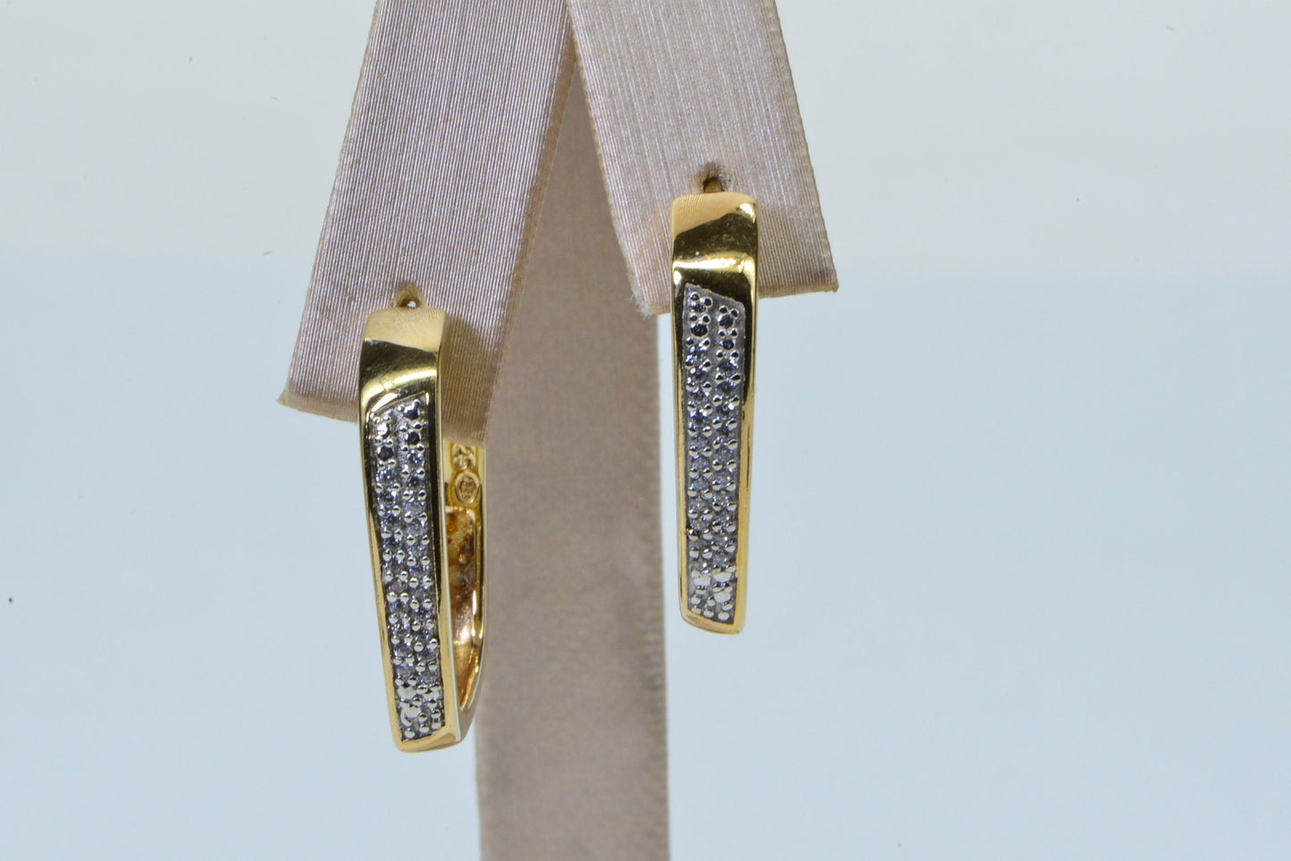 Diamond Square Hoop 14K Yellow Gold Electroplated  on 925 Sterling silver Vintage Earrings