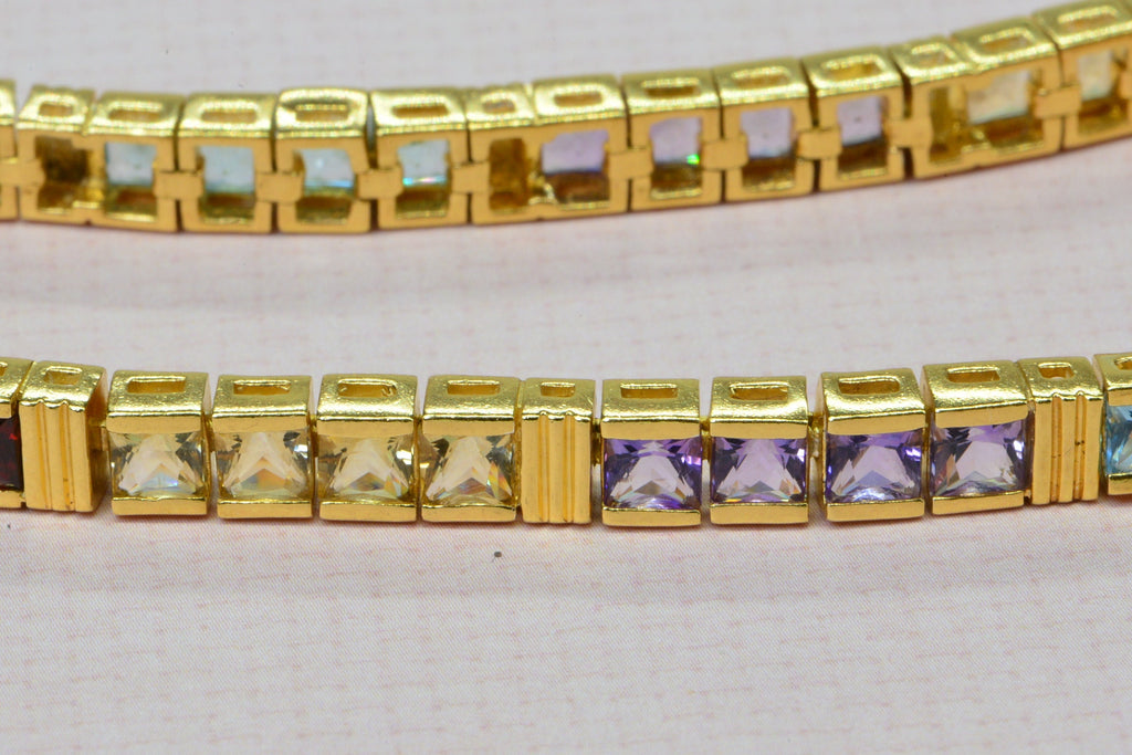 Multi Stone Bracelet: 24K Gold Vermeil Princess Cut Gemstone Tennis Bracelet