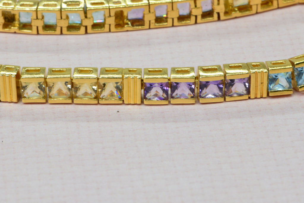 Multi Stone Bracelet: 24K Gold Vermeil Princess Cut Gemstone Tennis Bracelet