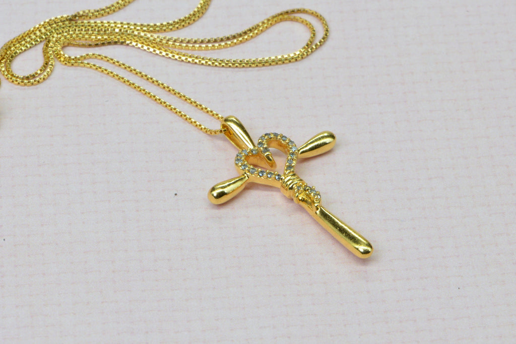 Natural Diamond 24K Yellow Gold Over Sterling Silver Cross Pendant